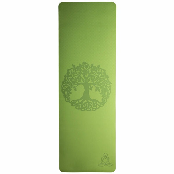 Berk Yogamatte in grün, ausgerollt mit Baum des Lebens