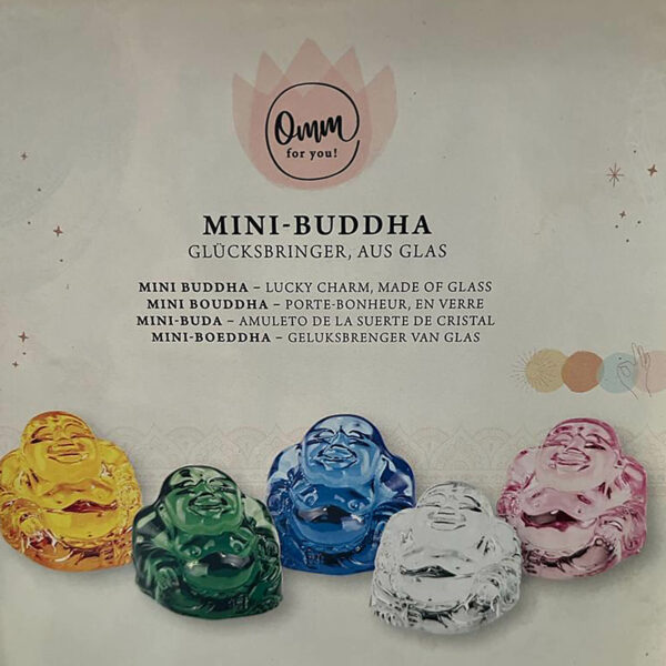 5 kleine mehrfarbige Glasbuddhas